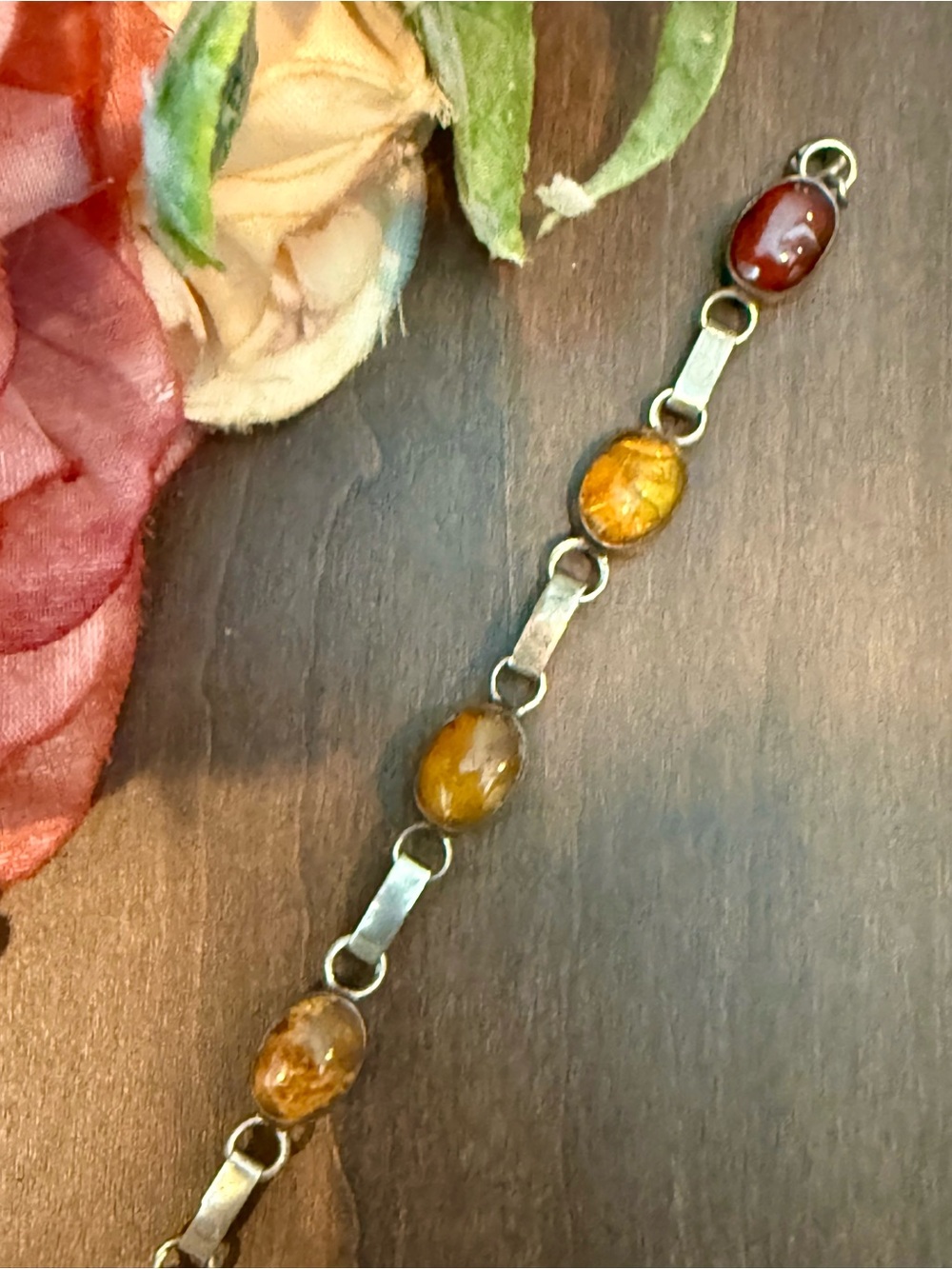 Larimar/Amber Artisan Handmade Dominican Sterling Silver Happy Hour Bracelet - Picture 10 of 15